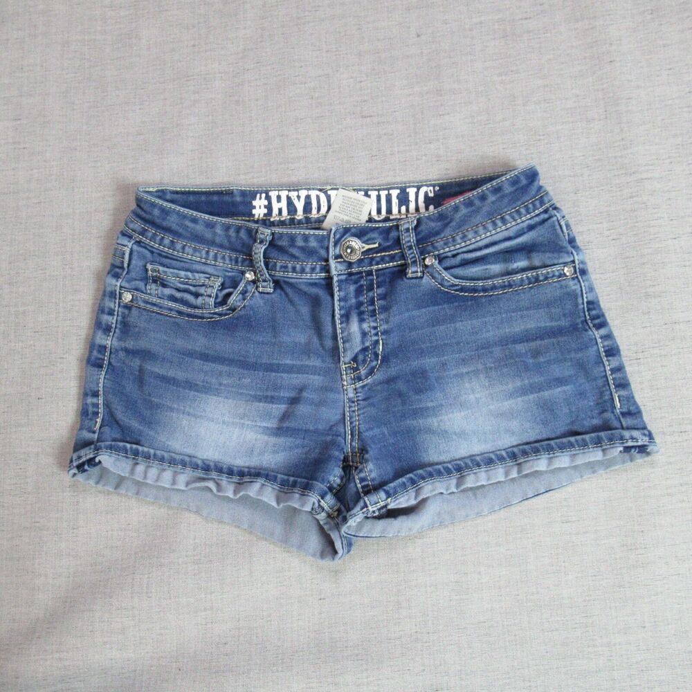 Hydraulic Jean Shorts Womens 7/8 Blue Lola Curvy Embroidered Bermuda Punk Rock